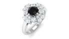 Black Spinel and Moissanite Flower Engagement Ring Black Spinel - ( AAA ) - Quality - Rosec Jewels