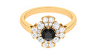 Black Spinel and Moissanite Flower Engagement Ring Black Spinel - ( AAA ) - Quality - Rosec Jewels