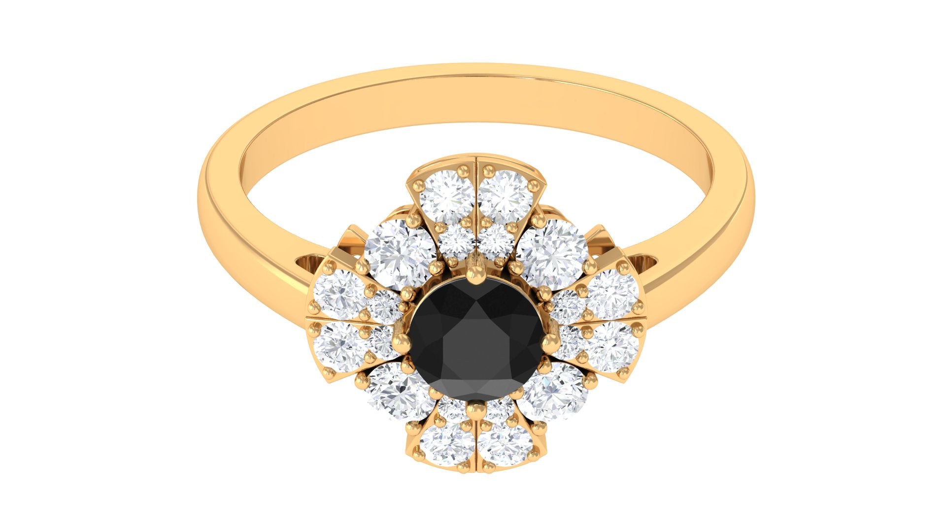 Black Spinel and Moissanite Flower Engagement Ring Black Spinel - ( AAA ) - Quality - Rosec Jewels