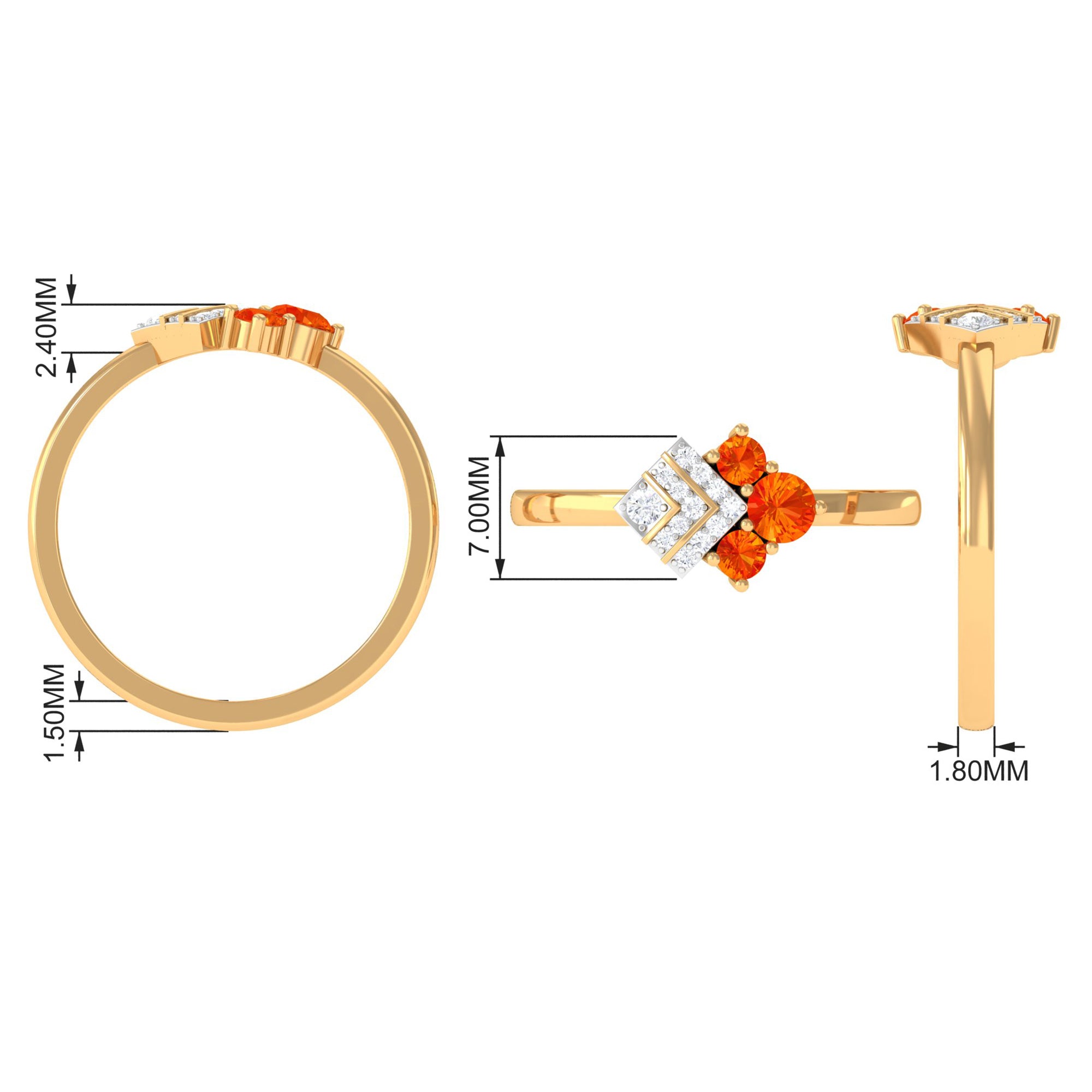 1/2 CT Orange Sapphire Art Deco Engagement Ring with Diamond Orange Sapphire - ( AAA ) - Quality - Rosec Jewels