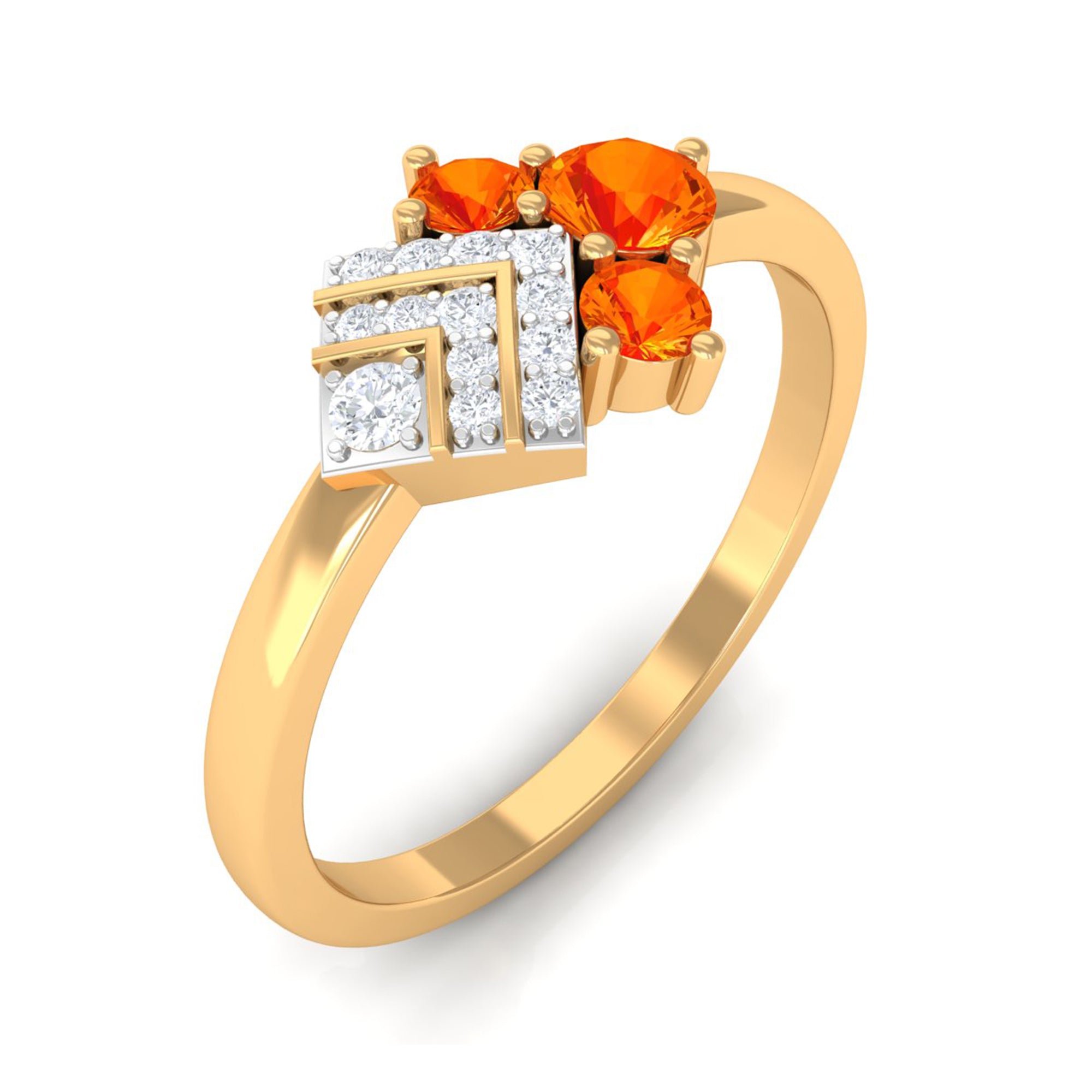 1/2 CT Orange Sapphire Art Deco Engagement Ring with Diamond Orange Sapphire - ( AAA ) - Quality - Rosec Jewels