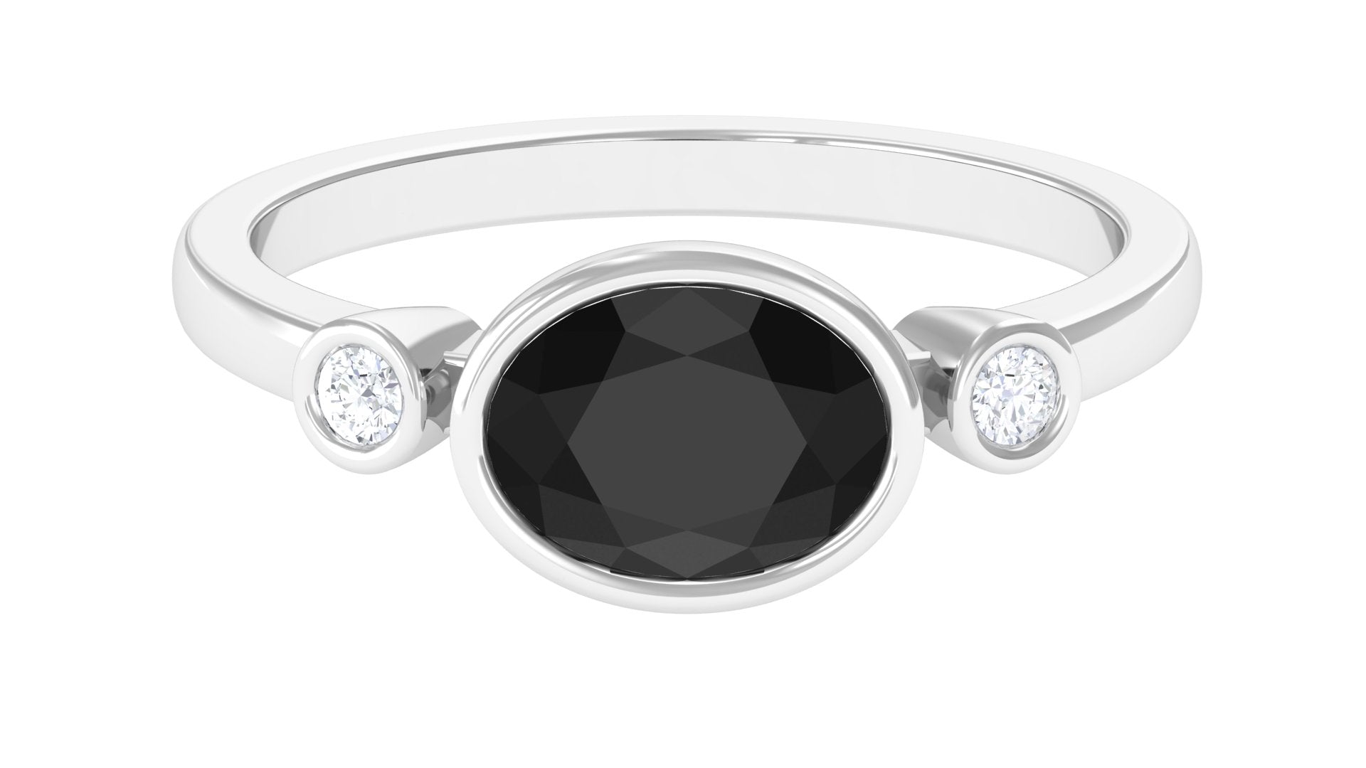 Oval Cut Solitaire Black Spinel East West Ring with Diamond Black Spinel - ( AAA ) - Quality - Rosec Jewels