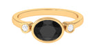 Oval Cut Solitaire Black Spinel East West Ring with Diamond Black Spinel - ( AAA ) - Quality - Rosec Jewels