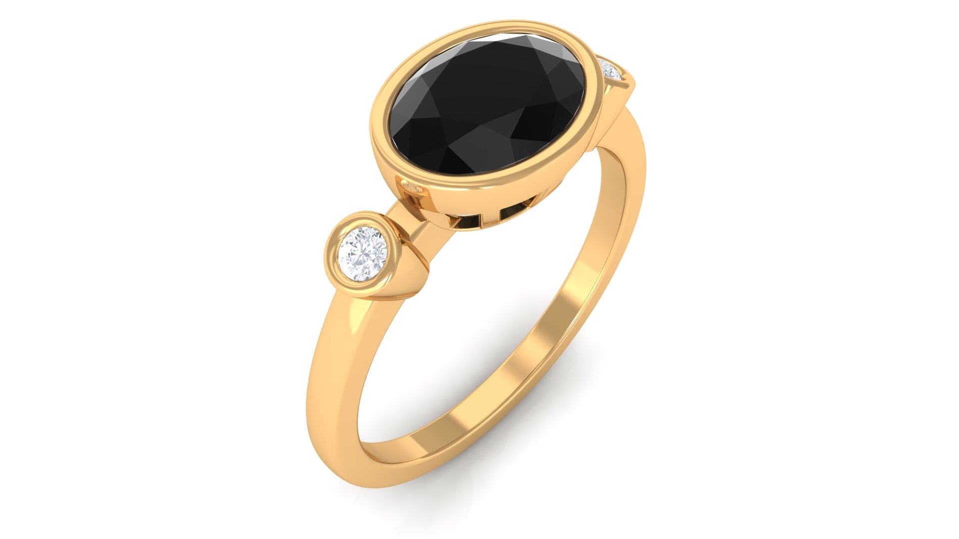 Oval Cut Solitaire Black Spinel East West Ring with Diamond Black Spinel - ( AAA ) - Quality - Rosec Jewels