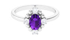 Oval Amethyst and Diamond Cocktail Ring with Beads Amethyst - ( AAA ) - Quality - Rosec Jewels