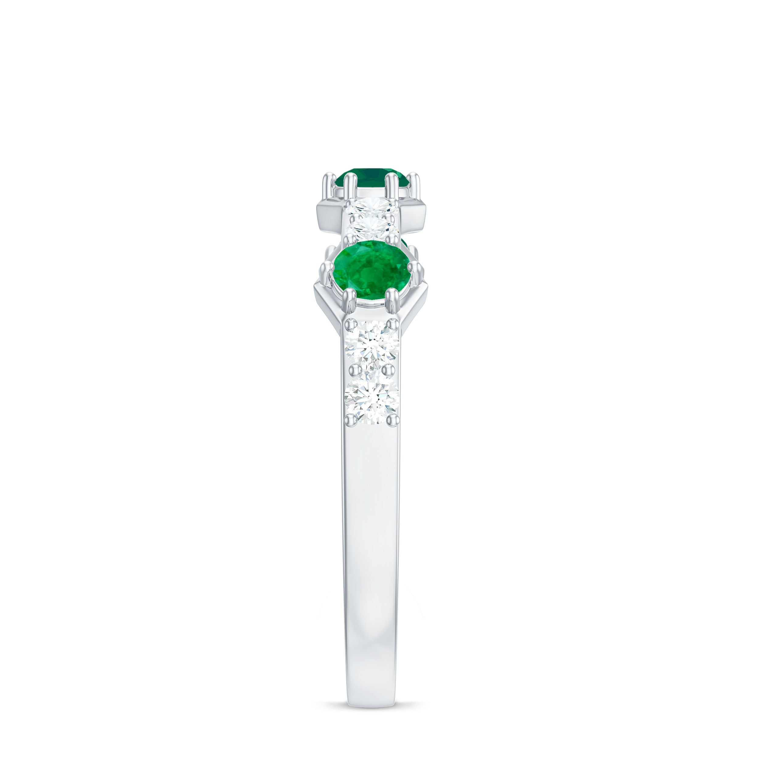 Minimal Half Eternity Ring with Emerald and Diamond Emerald - ( AAA ) - Quality - Rosec Jewels