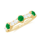 Minimal Half Eternity Ring with Emerald and Diamond Emerald - ( AAA ) - Quality - Rosec Jewels