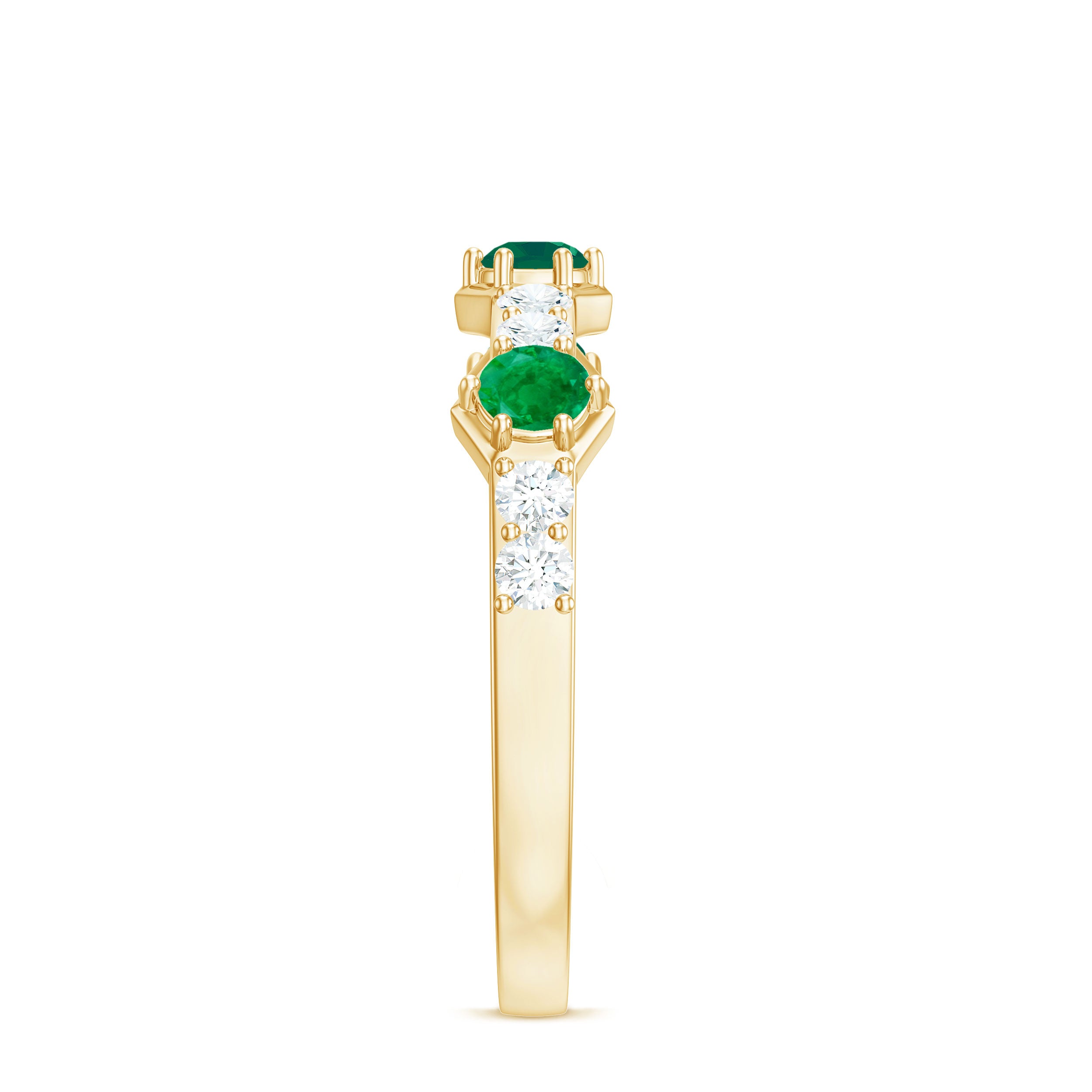 Minimal Half Eternity Ring with Emerald and Diamond Emerald - ( AAA ) - Quality - Rosec Jewels