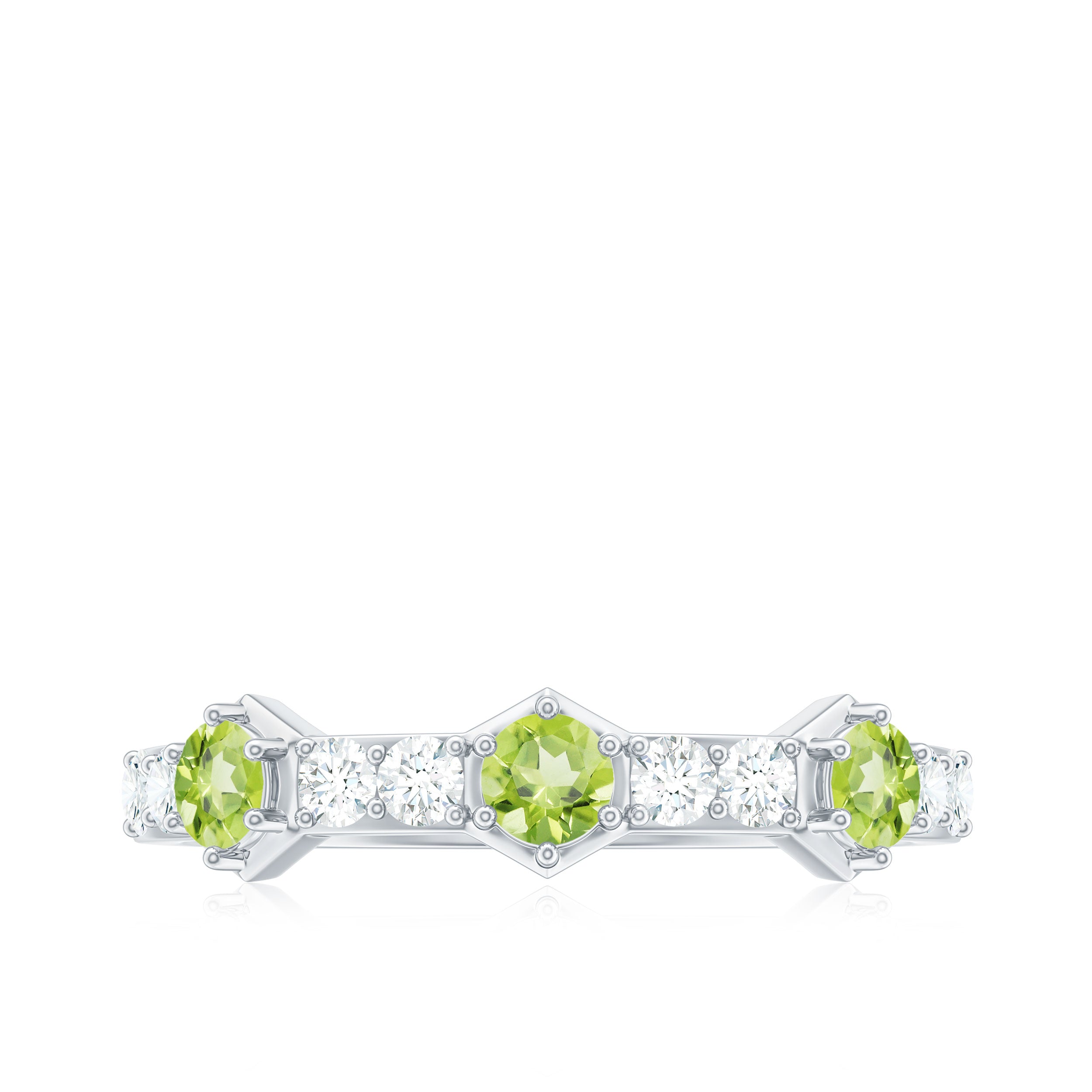 Real Peridot Half Eternity Ring with Diamond Peridot - ( AAA ) - Quality - Rosec Jewels