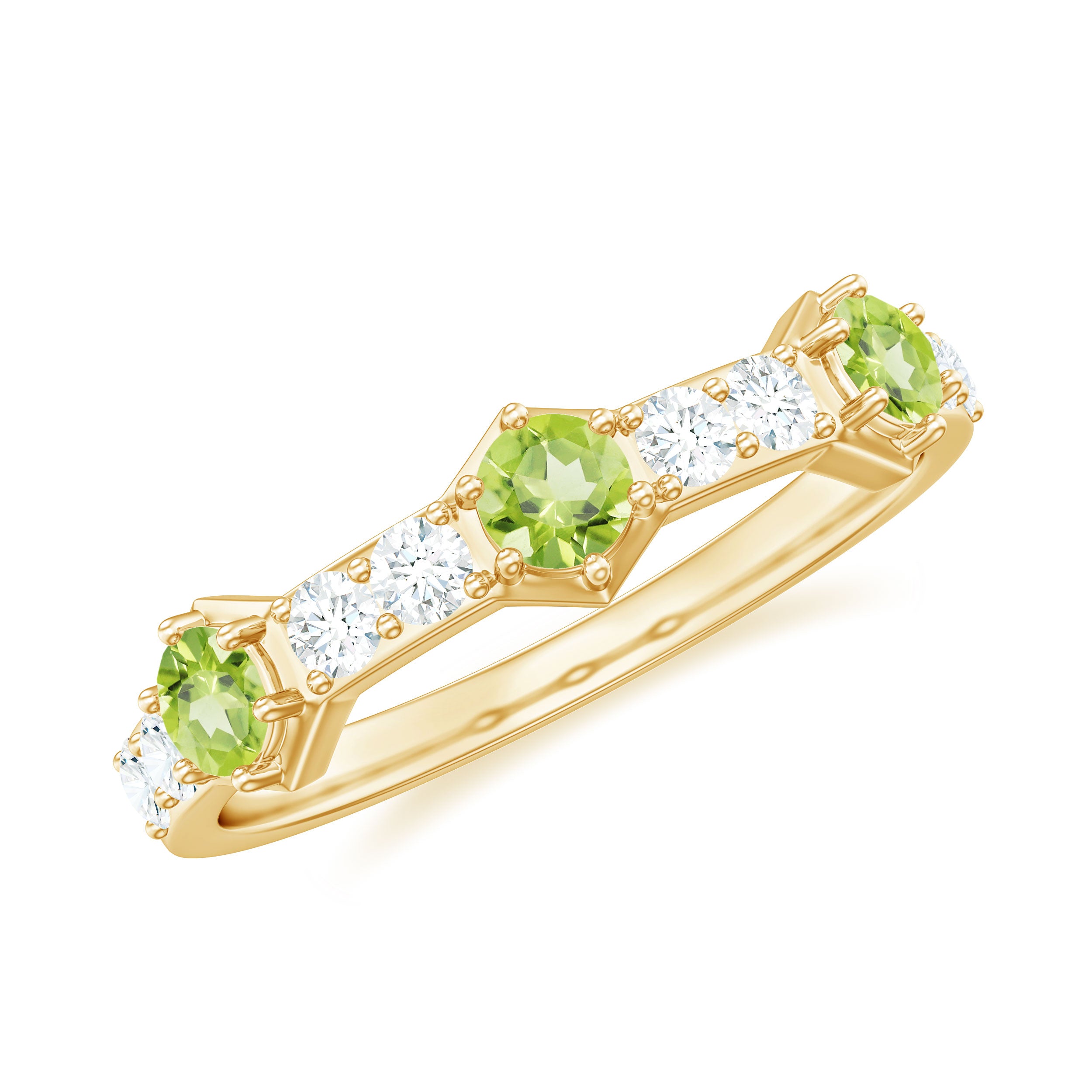 Real Peridot Half Eternity Ring with Diamond Peridot - ( AAA ) - Quality - Rosec Jewels