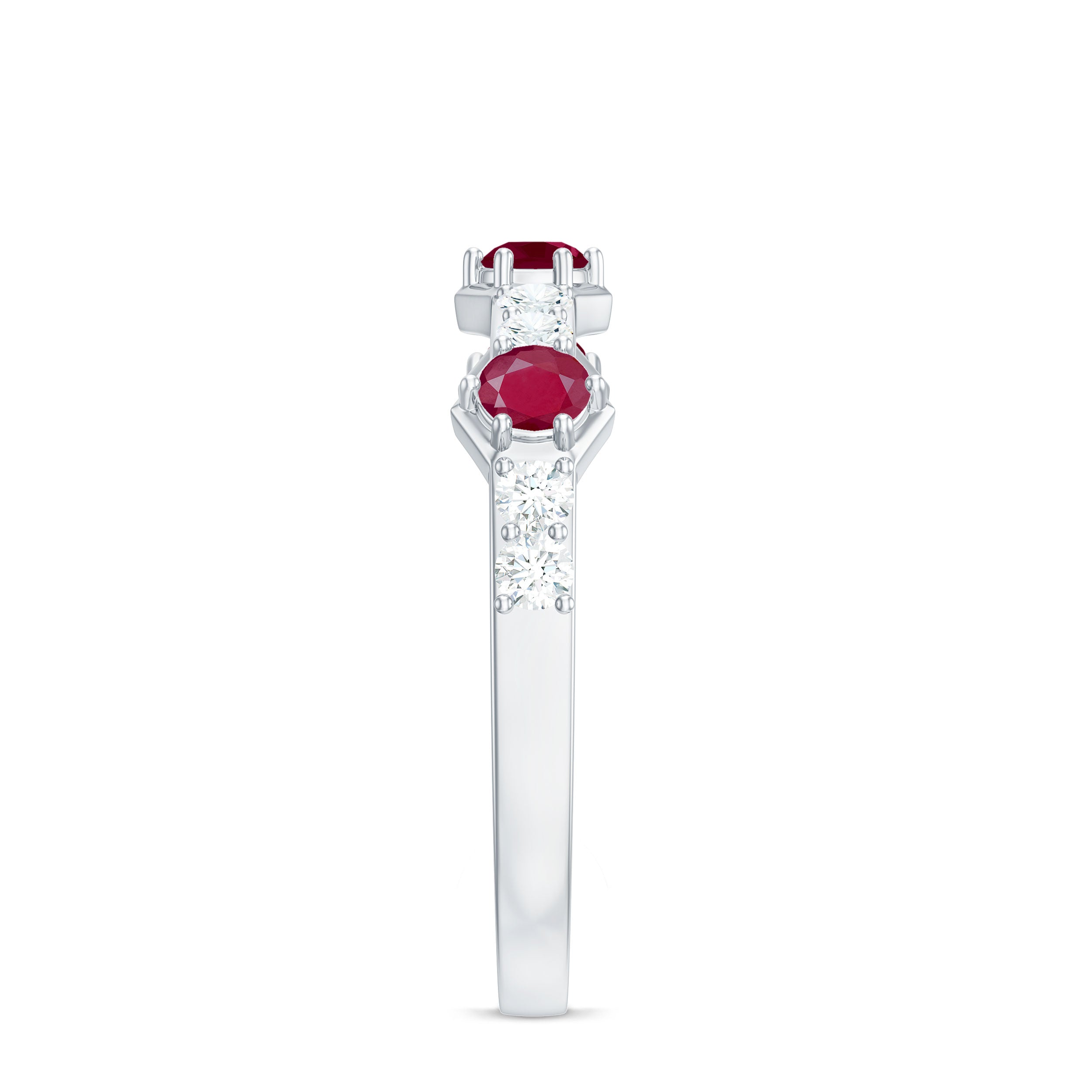 Natural Ruby and Diamond Minimal Half Eternity Ring Ruby - ( AAA ) - Quality - Rosec Jewels