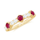 Natural Ruby and Diamond Minimal Half Eternity Ring Ruby - ( AAA ) - Quality - Rosec Jewels