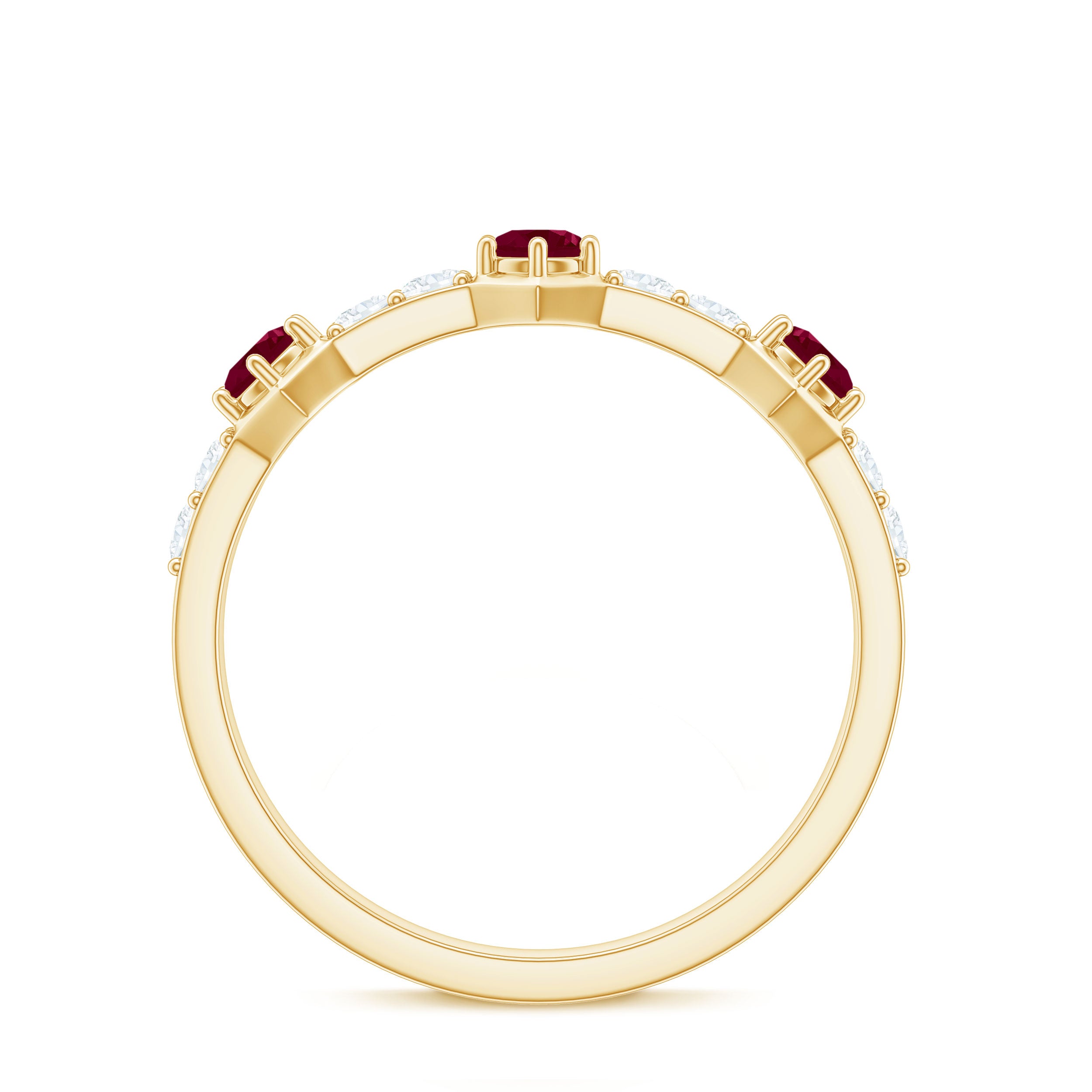 Natural Ruby and Diamond Minimal Half Eternity Ring Ruby - ( AAA ) - Quality - Rosec Jewels