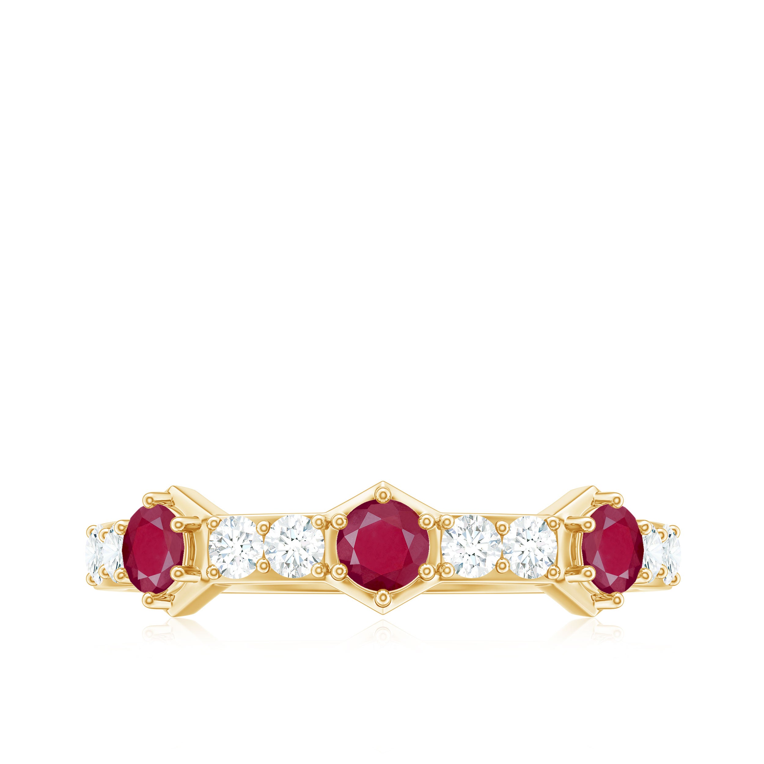 Natural Ruby and Diamond Minimal Half Eternity Ring Ruby - ( AAA ) - Quality - Rosec Jewels