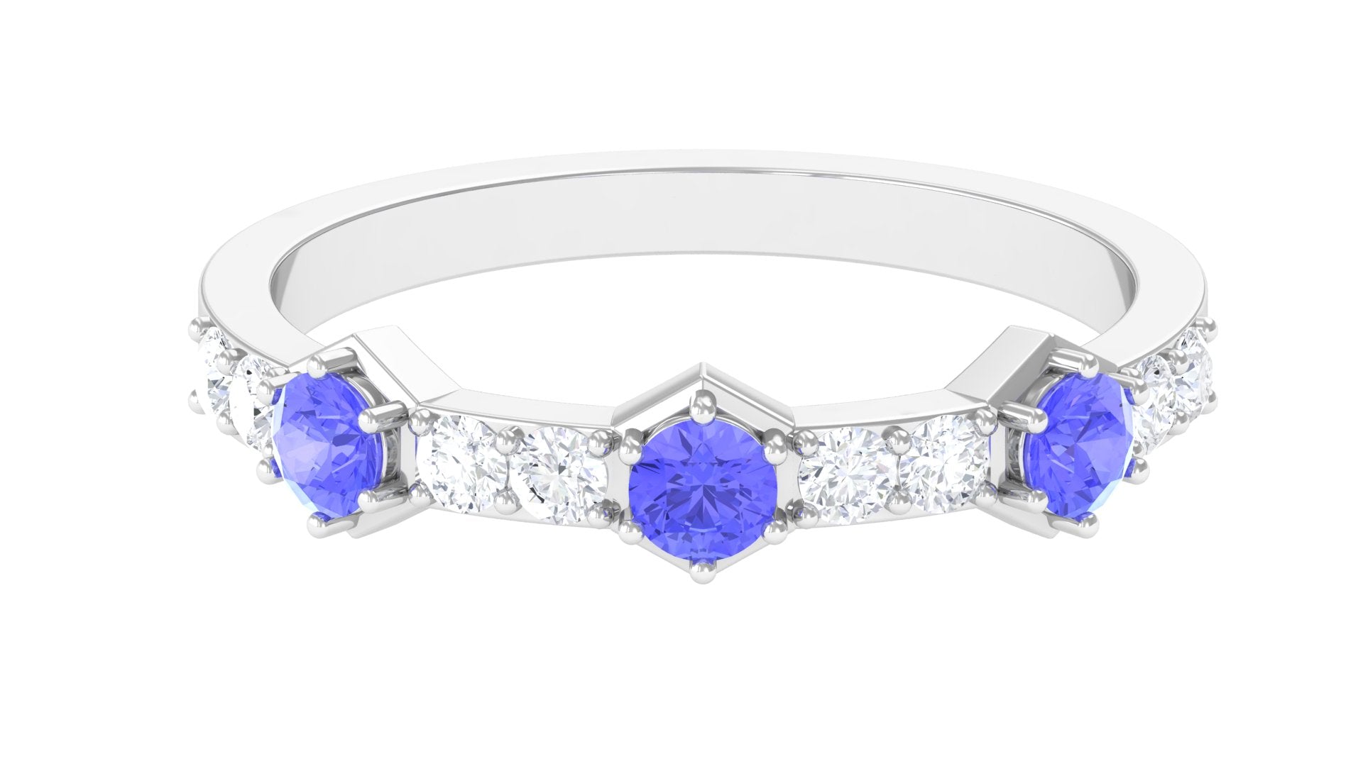 Minimal Half Eternity Ring with Tanzanite and Diamond Tanzanite - ( AAA ) - Quality - Rosec Jewels