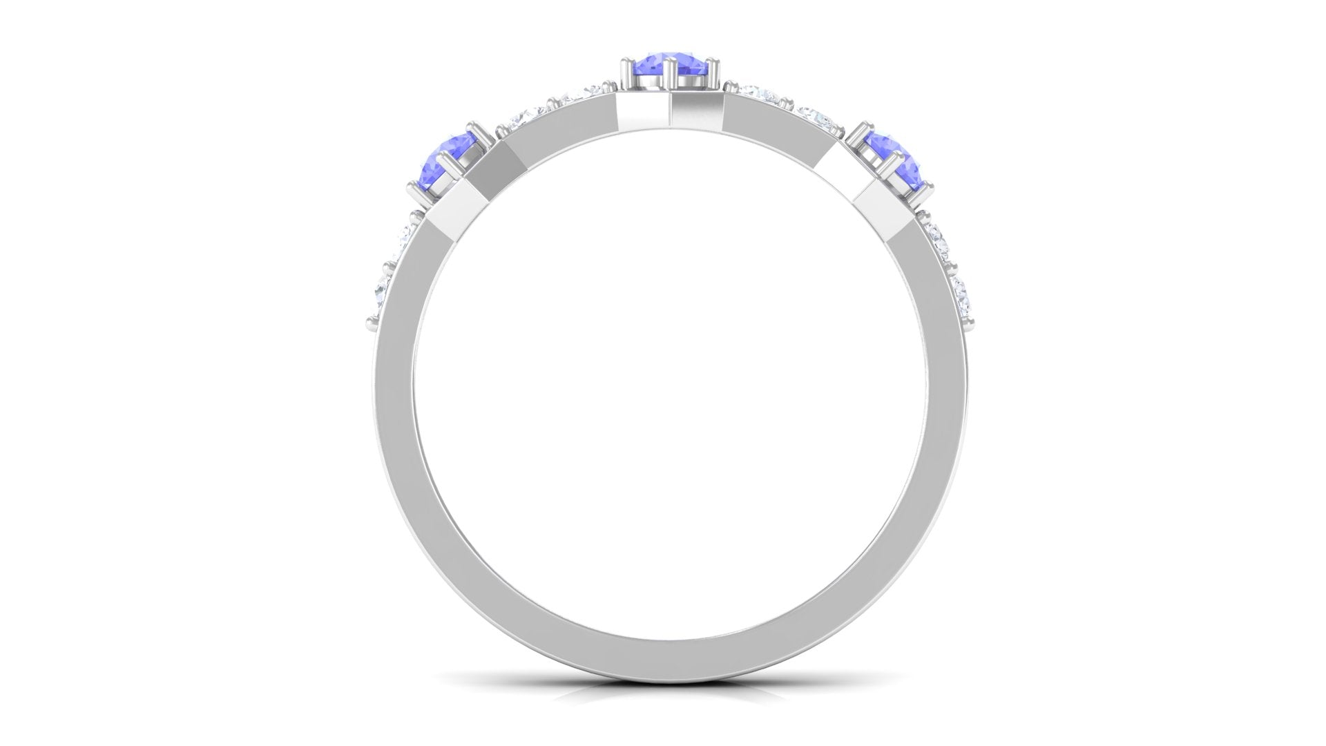 Minimal Half Eternity Ring with Tanzanite and Diamond Tanzanite - ( AAA ) - Quality - Rosec Jewels