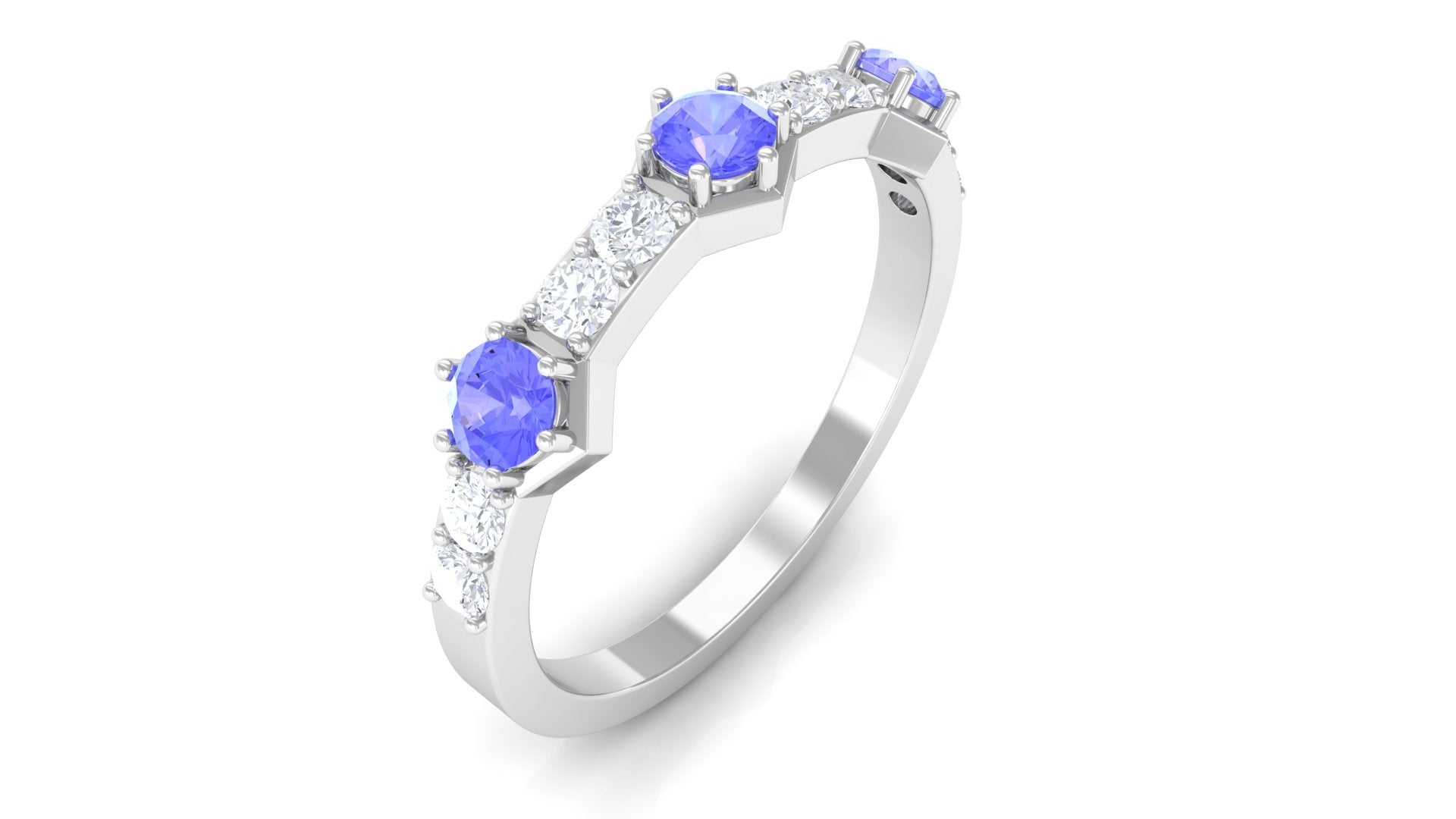 Minimal Half Eternity Ring with Tanzanite and Diamond Tanzanite - ( AAA ) - Quality - Rosec Jewels