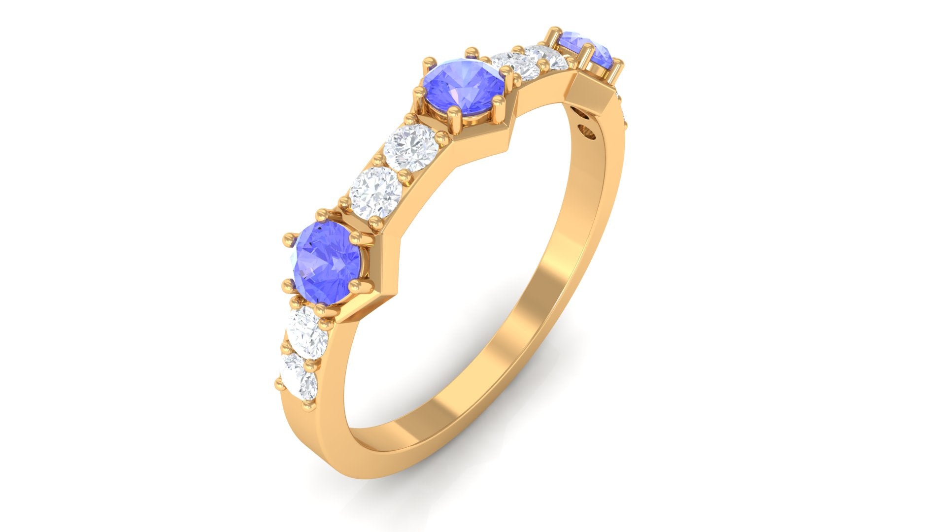 Minimal Half Eternity Ring with Tanzanite and Diamond Tanzanite - ( AAA ) - Quality - Rosec Jewels