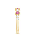 Minimal Half Eternity Ring with Pink Tourmaline and Diamond Pink Tourmaline - ( AAA ) - Quality - Rosec Jewels