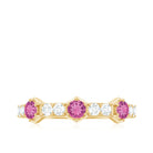 Minimal Half Eternity Ring with Pink Tourmaline and Diamond Pink Tourmaline - ( AAA ) - Quality - Rosec Jewels