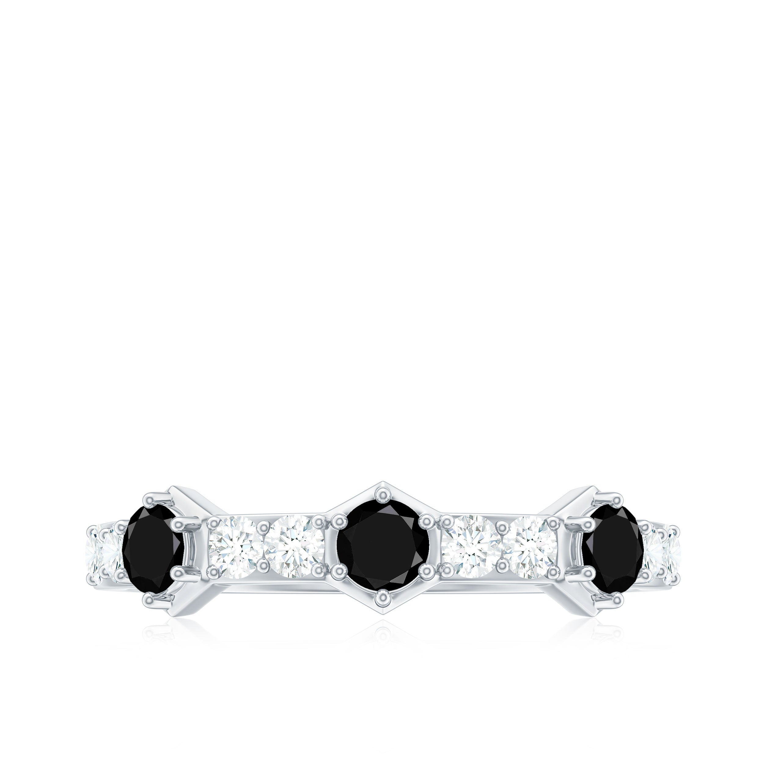 Minimal Half Eternity Ring with Black Onyx and Diamond Black Onyx - ( AAA ) - Quality - Rosec Jewels