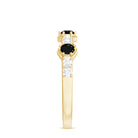 Minimal Half Eternity Ring with Black Onyx and Diamond Black Onyx - ( AAA ) - Quality - Rosec Jewels