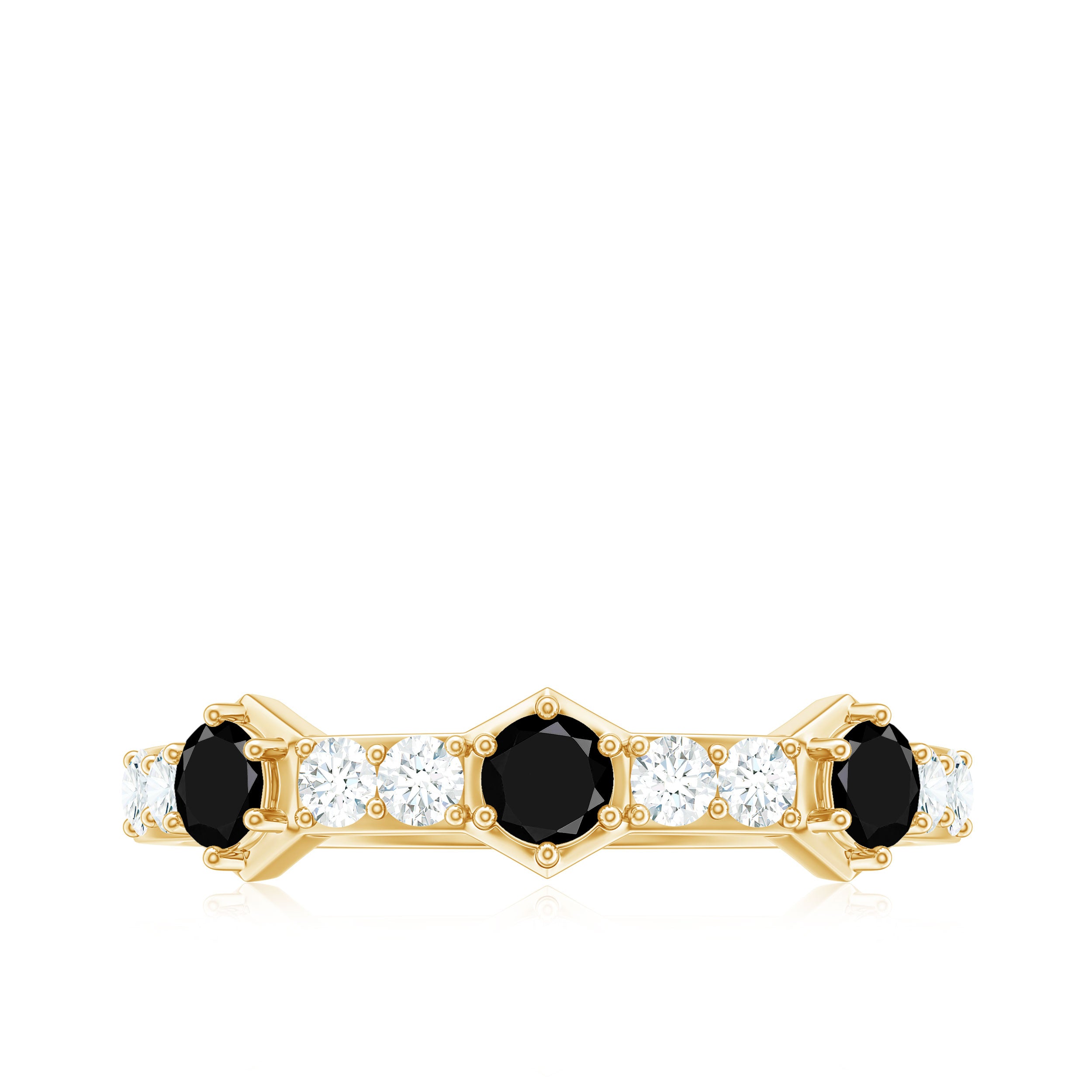 Minimal Half Eternity Ring with Black Onyx and Diamond Black Onyx - ( AAA ) - Quality - Rosec Jewels