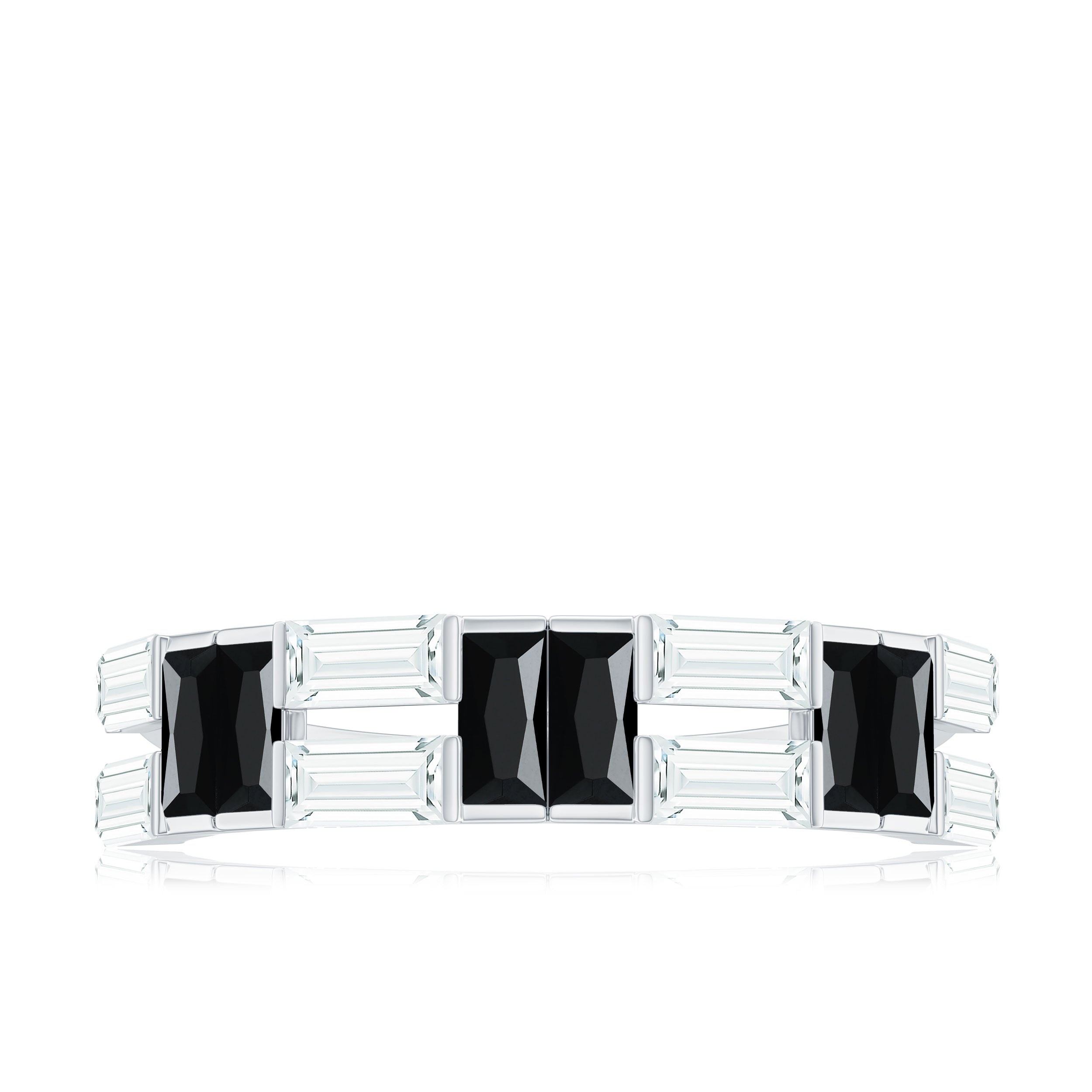 Baguette Cut Black Onyx and Moissanite Half Eternity Ring Black Onyx - ( AAA ) - Quality - Rosec Jewels