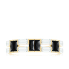 Baguette Cut Black Onyx and Moissanite Half Eternity Ring Black Onyx - ( AAA ) - Quality - Rosec Jewels