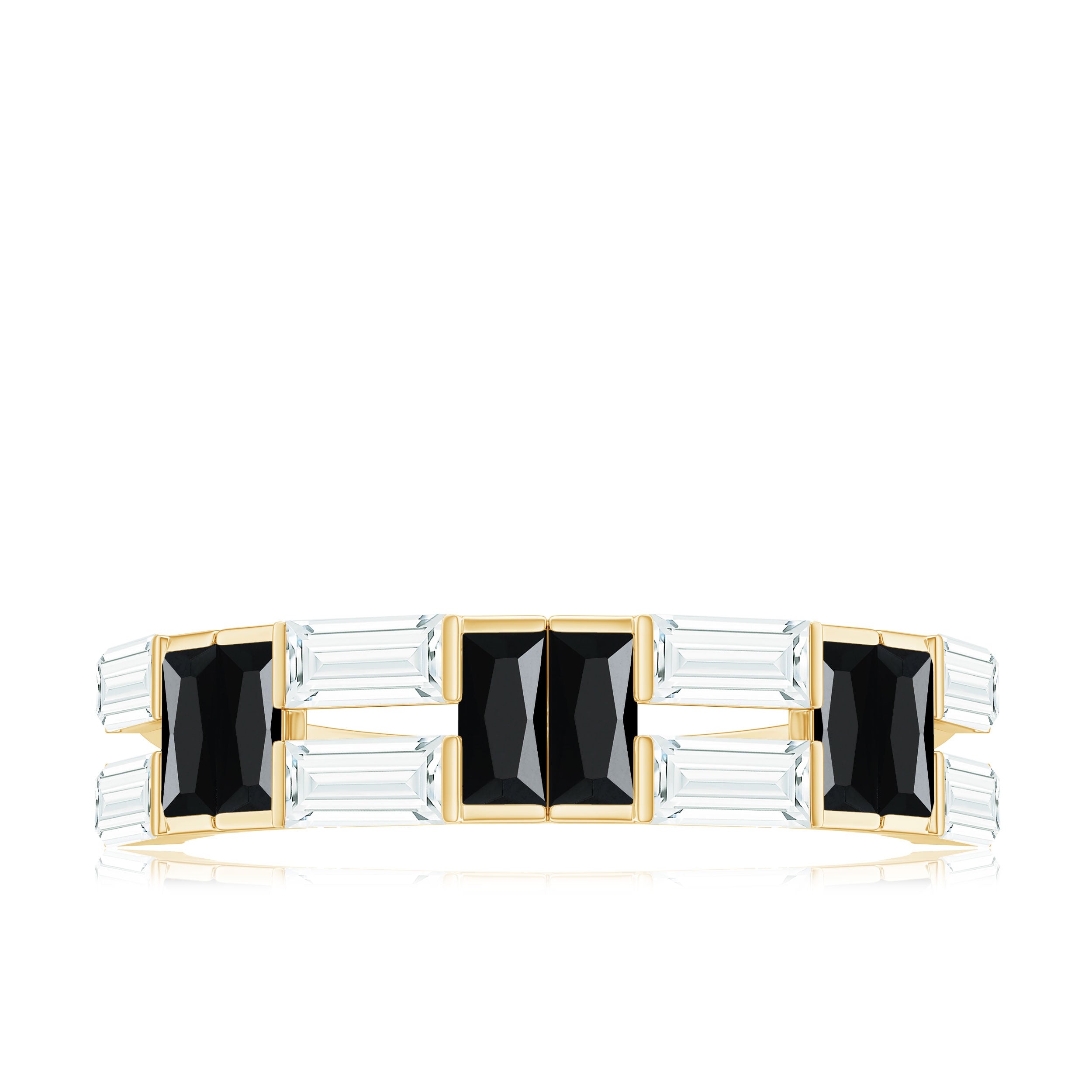 Baguette Cut Black Onyx and Moissanite Half Eternity Ring Black Onyx - ( AAA ) - Quality - Rosec Jewels