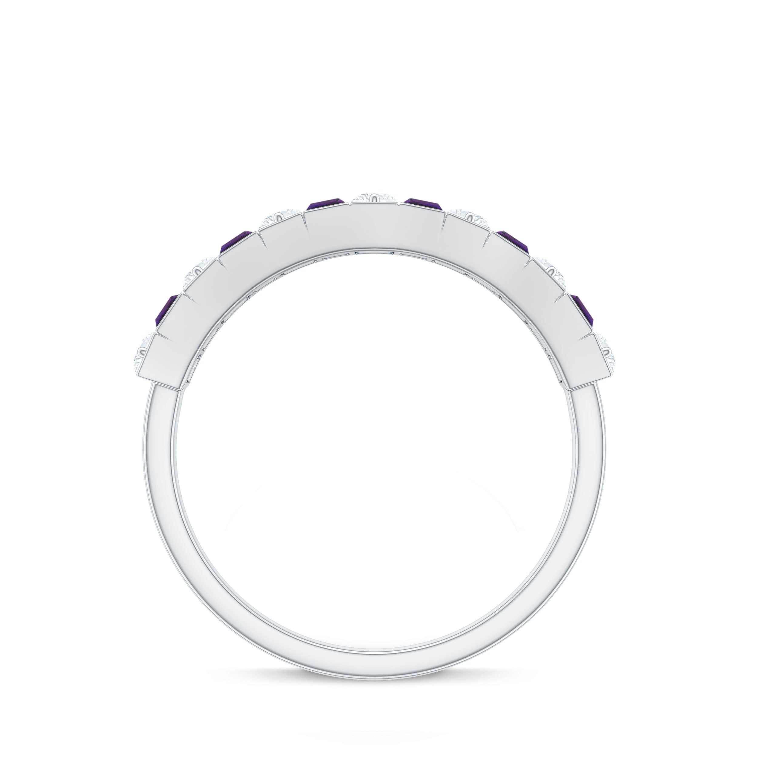 1.25 CT Baguette Cut Amethyst and Round Diamond Wide Band Ring Amethyst - ( AAA ) - Quality - Rosec Jewels