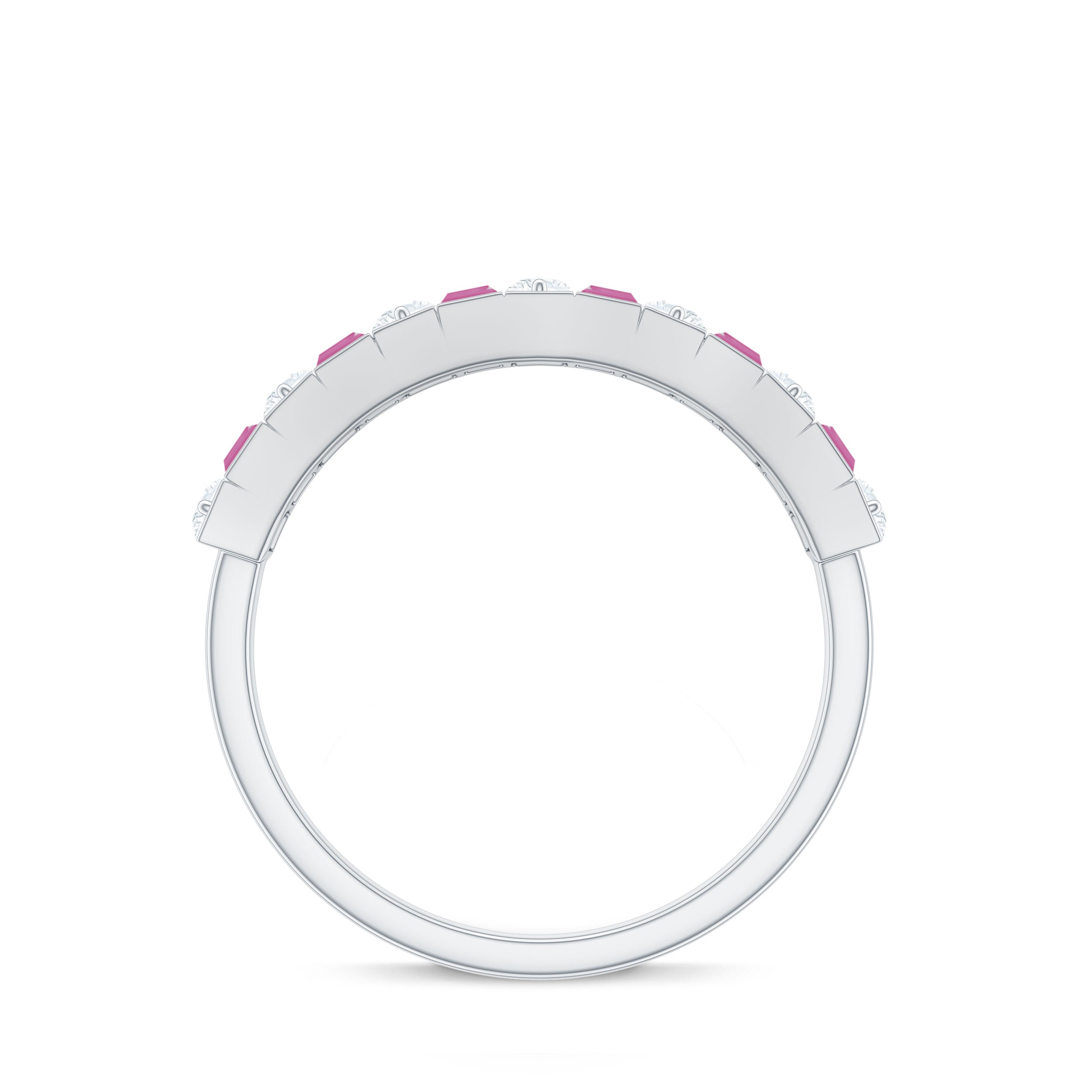 Alternate Pink Tourmaline and Diamond Half Eternity Ring Pink Tourmaline - ( AAA ) - Quality - Rosec Jewels