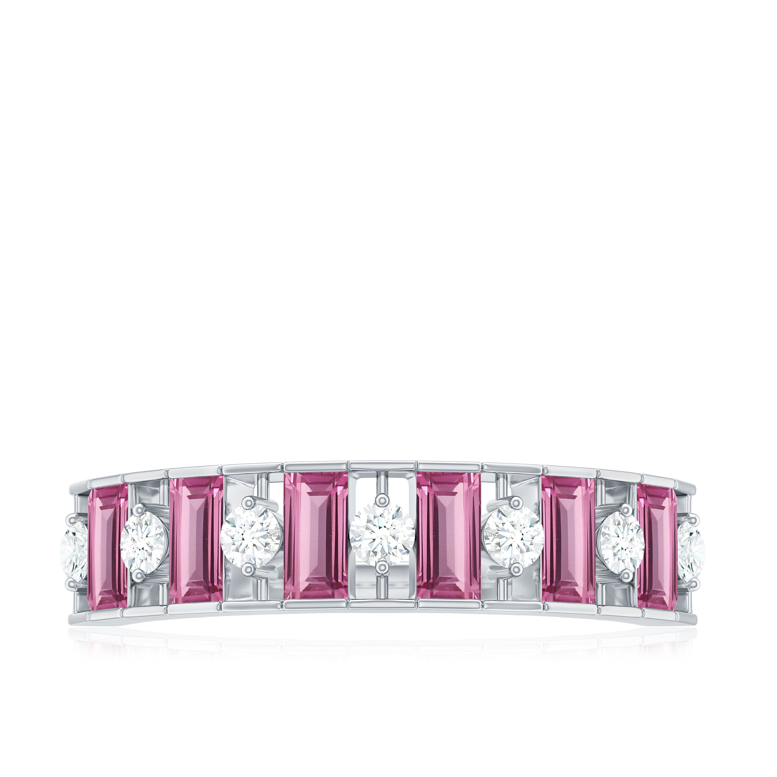 Alternate Pink Tourmaline and Diamond Half Eternity Ring Pink Tourmaline - ( AAA ) - Quality - Rosec Jewels