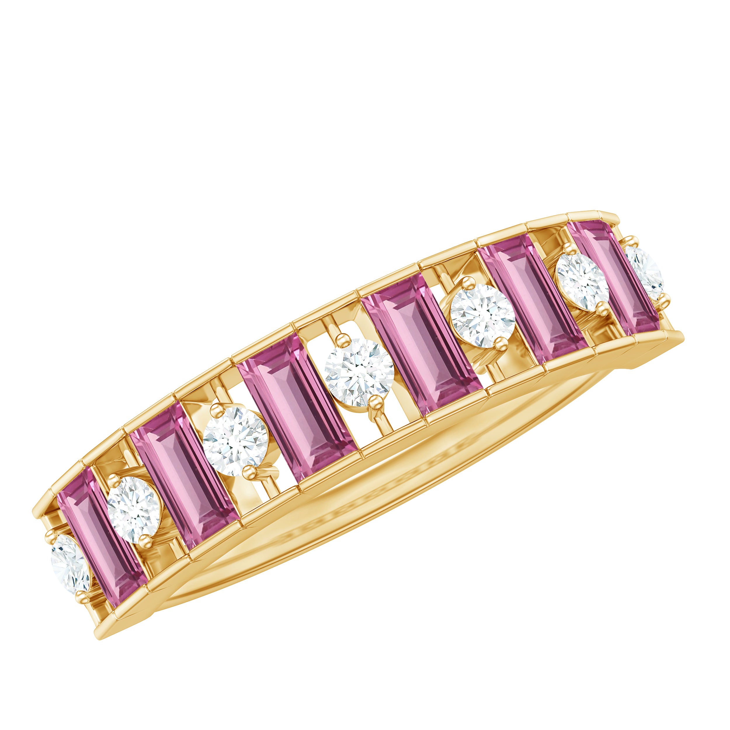 Alternate Pink Tourmaline and Diamond Half Eternity Ring Pink Tourmaline - ( AAA ) - Quality - Rosec Jewels