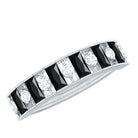 Alternate Black Onyx and Diamond Half Eternity Ring Black Onyx - ( AAA ) - Quality - Rosec Jewels