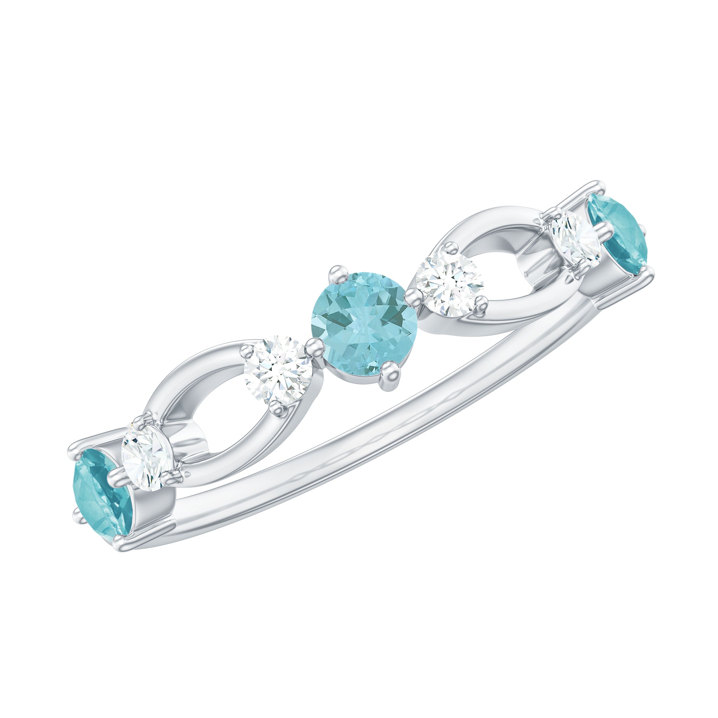 Minimal Promise Ring with Swiss Blue Topaz and Diamond Swiss Blue Topaz - ( AAA ) - Quality - Rosec Jewels