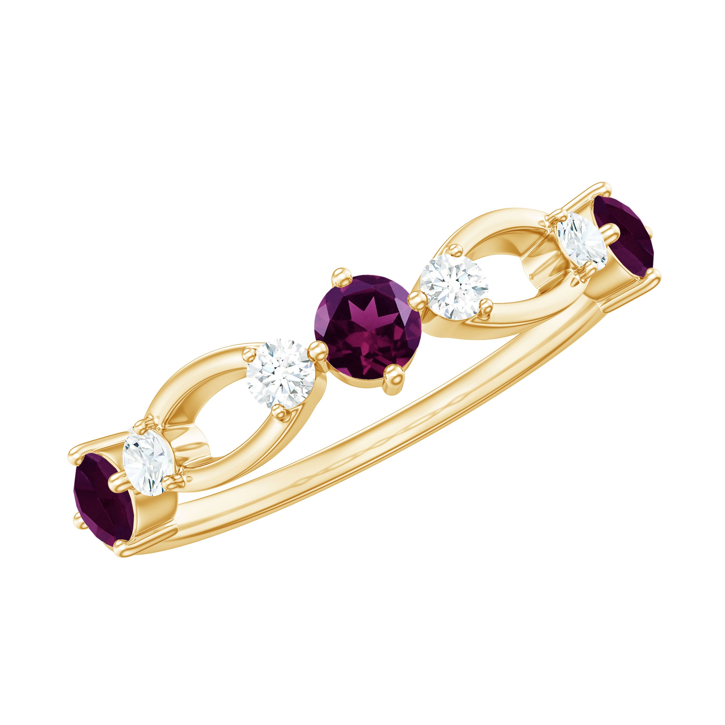 3/4 CT Rhodolite and Diamond Minimal Promise Ring Rhodolite - ( AAA ) - Quality - Rosec Jewels