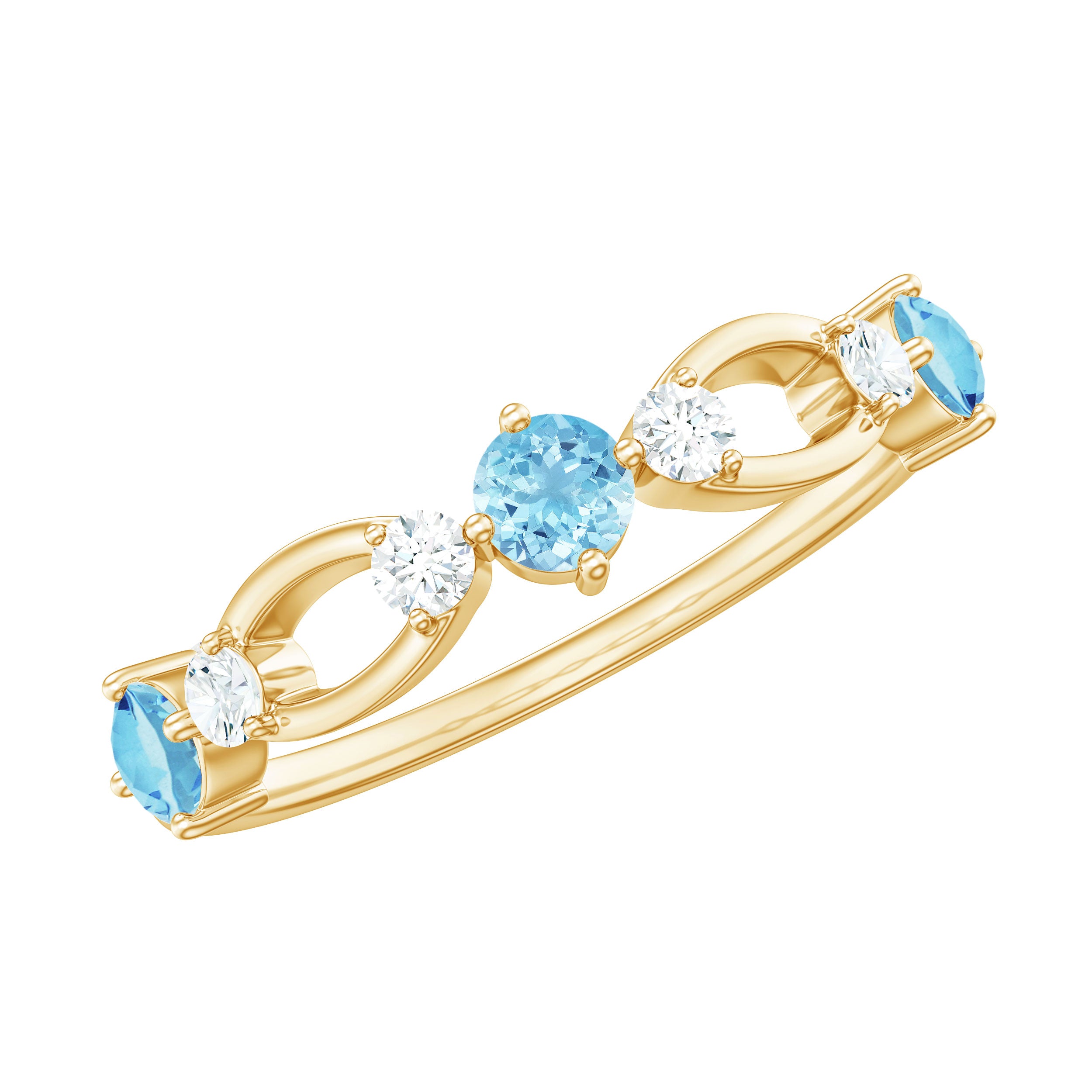 Aquamarine and Diamond Minimal Promise Ring Aquamarine - ( AAA ) - Quality - Rosec Jewels