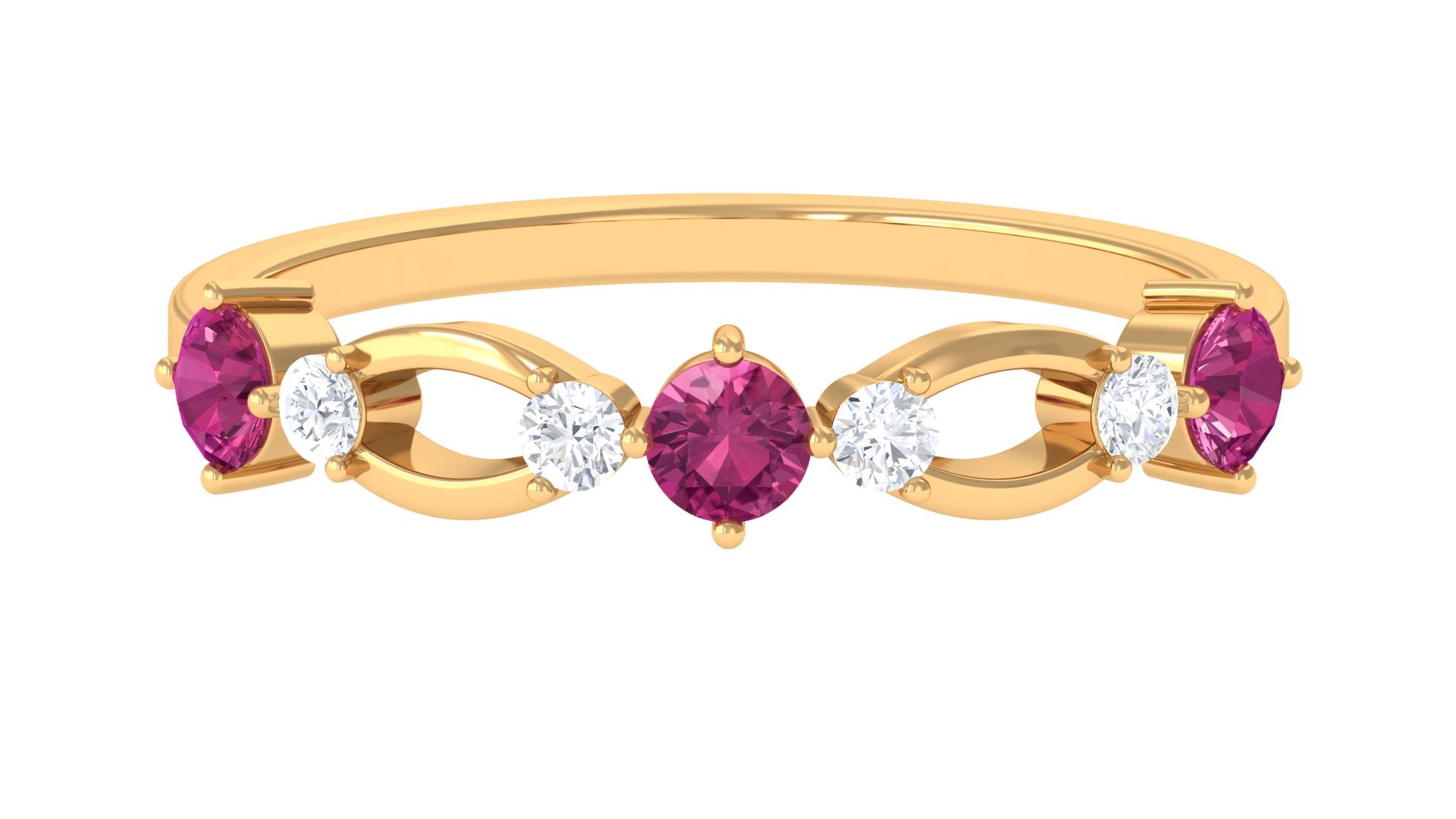 Pink Tourmaline and Diamond Minimal Eternity Anniversary Band Ring Pink Tourmaline - ( AAA ) - Quality - Rosec Jewels