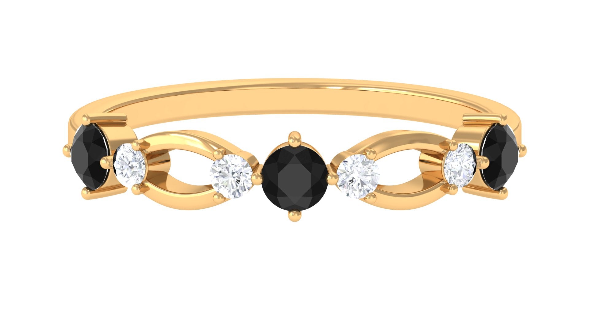 1/2 CT Black Onyx and Diamond Minimal Promise Band Ring Black Onyx - ( AAA ) - Quality - Rosec Jewels