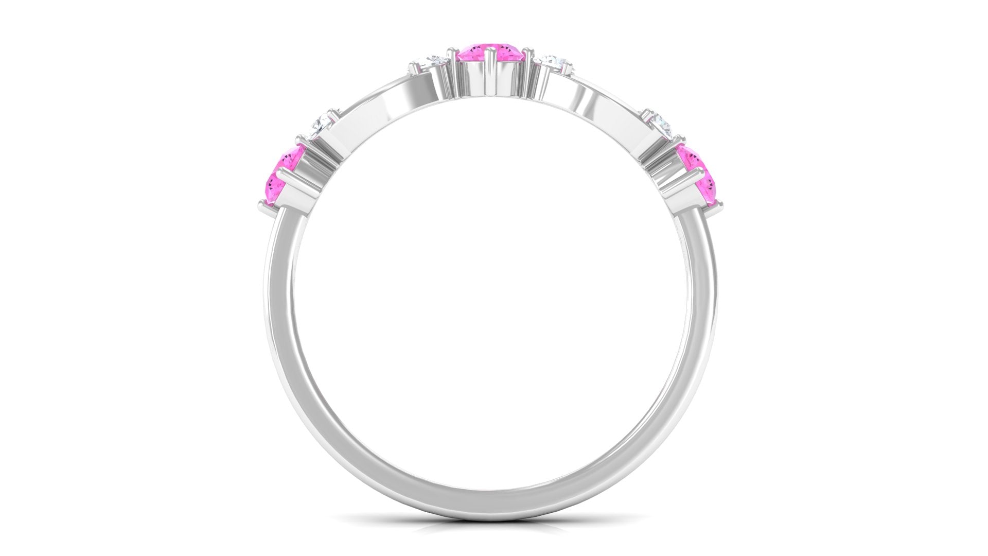 Minimal Pink Sapphire Half Eternity Band Ring with Diamond Pink Sapphire - ( AAA ) - Quality - Rosec Jewels