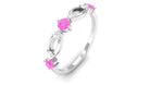 Minimal Pink Sapphire Half Eternity Band Ring with Diamond Pink Sapphire - ( AAA ) - Quality - Rosec Jewels