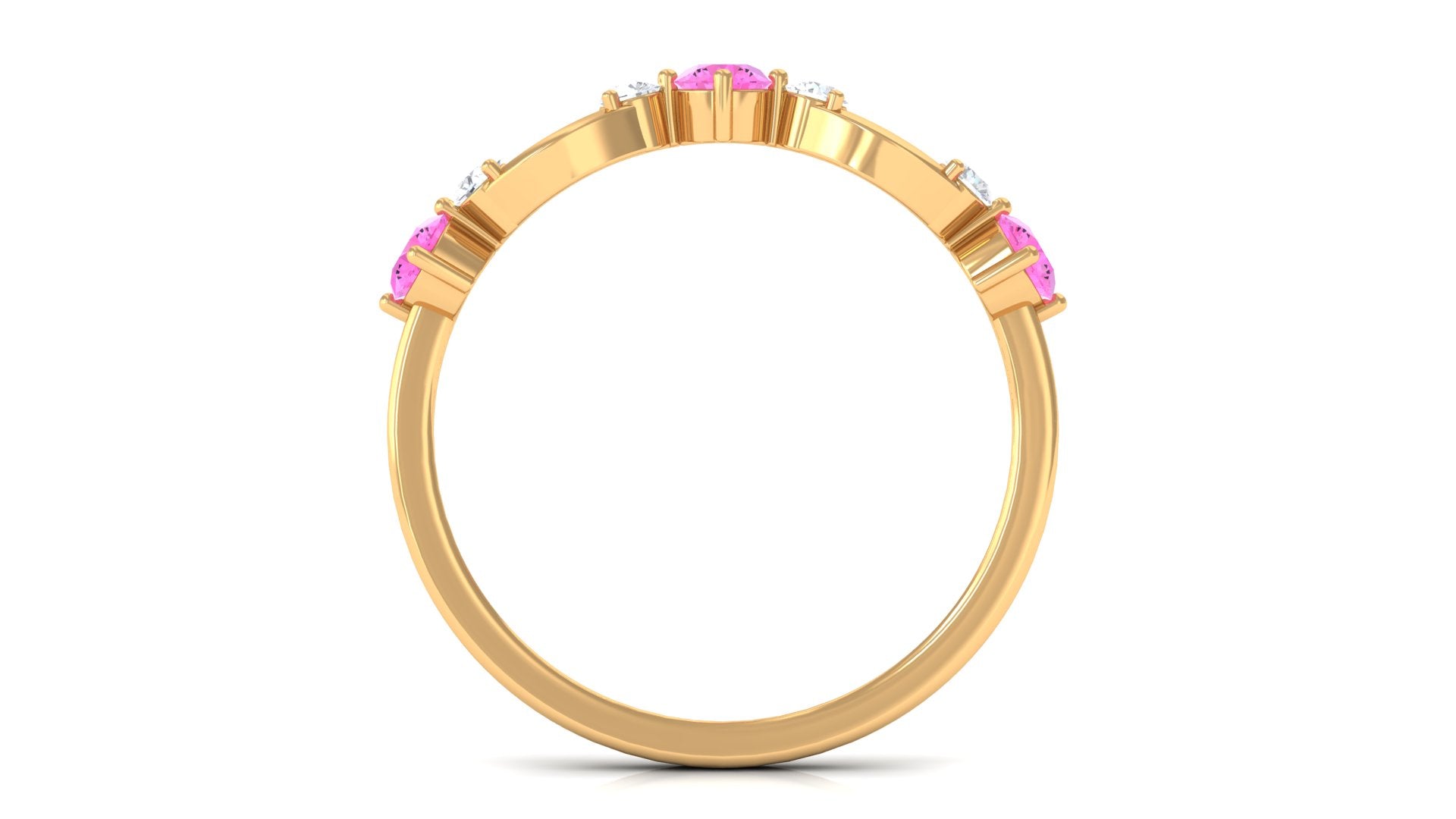 Minimal Pink Sapphire Half Eternity Band Ring with Diamond Pink Sapphire - ( AAA ) - Quality - Rosec Jewels