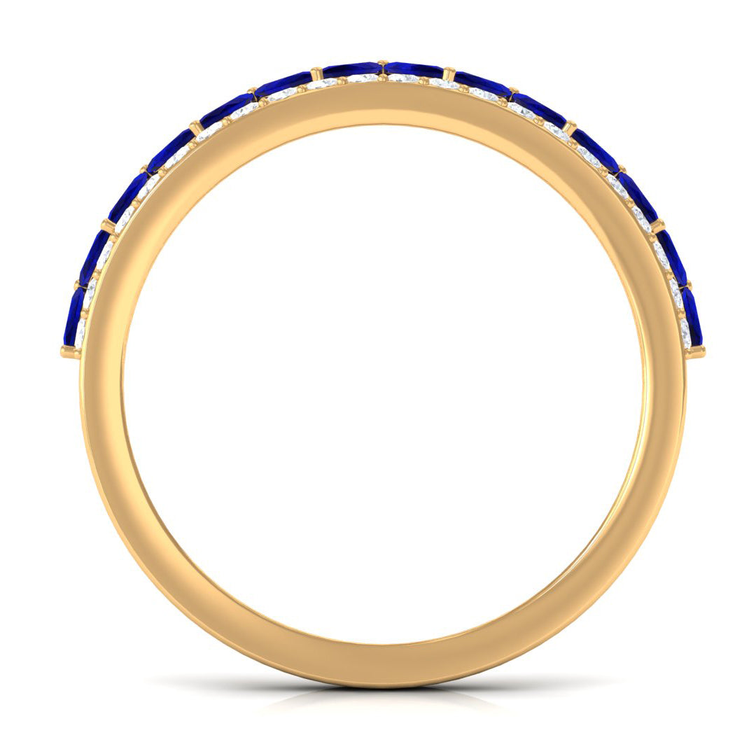 Blue Sapphire and Diamond Crown Style Half Eternity Ring Blue Sapphire - ( AAA ) - Quality - Rosec Jewels