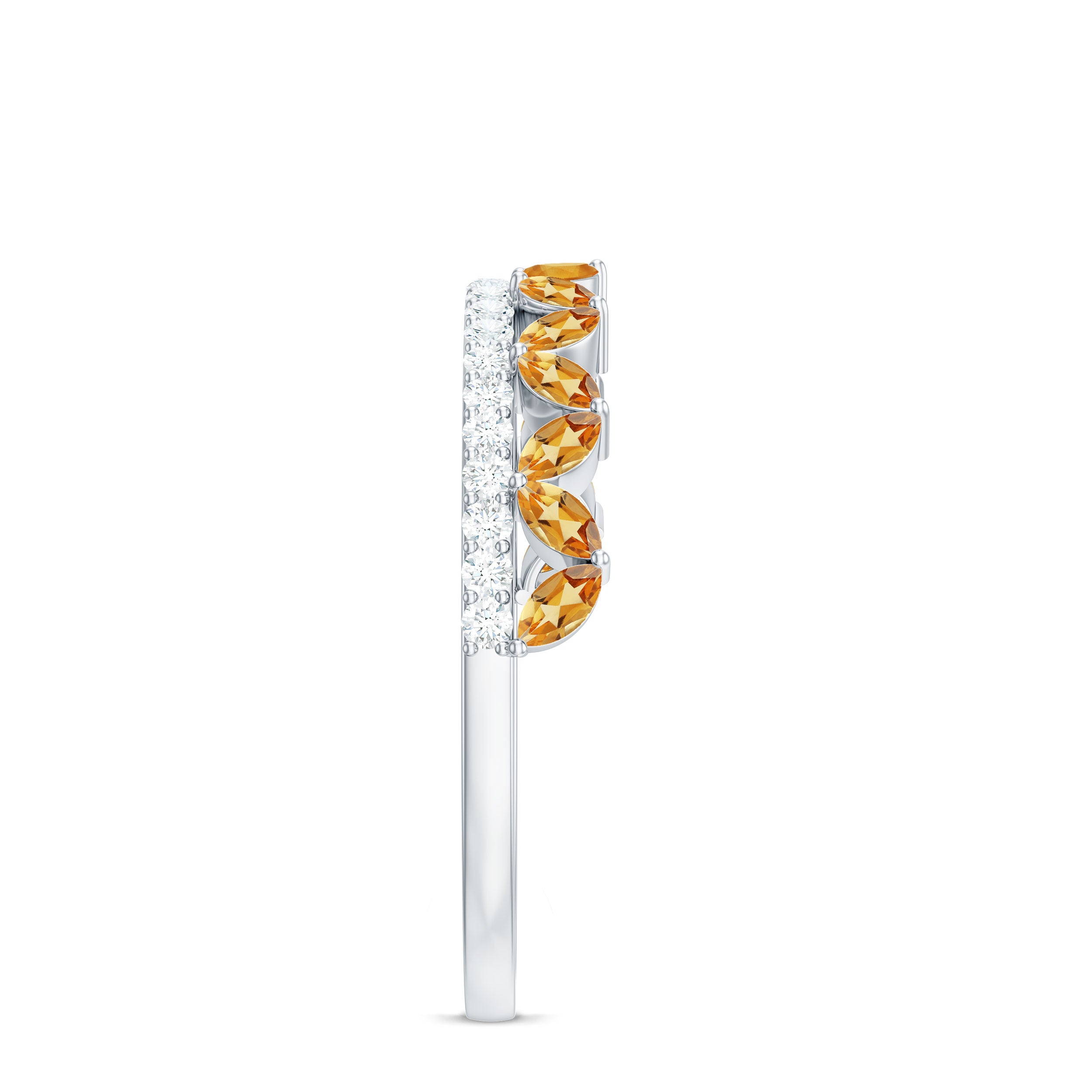 Citrine and Diamond Crown Style Half Eternity Ring Citrine - ( AAA ) - Quality - Rosec Jewels