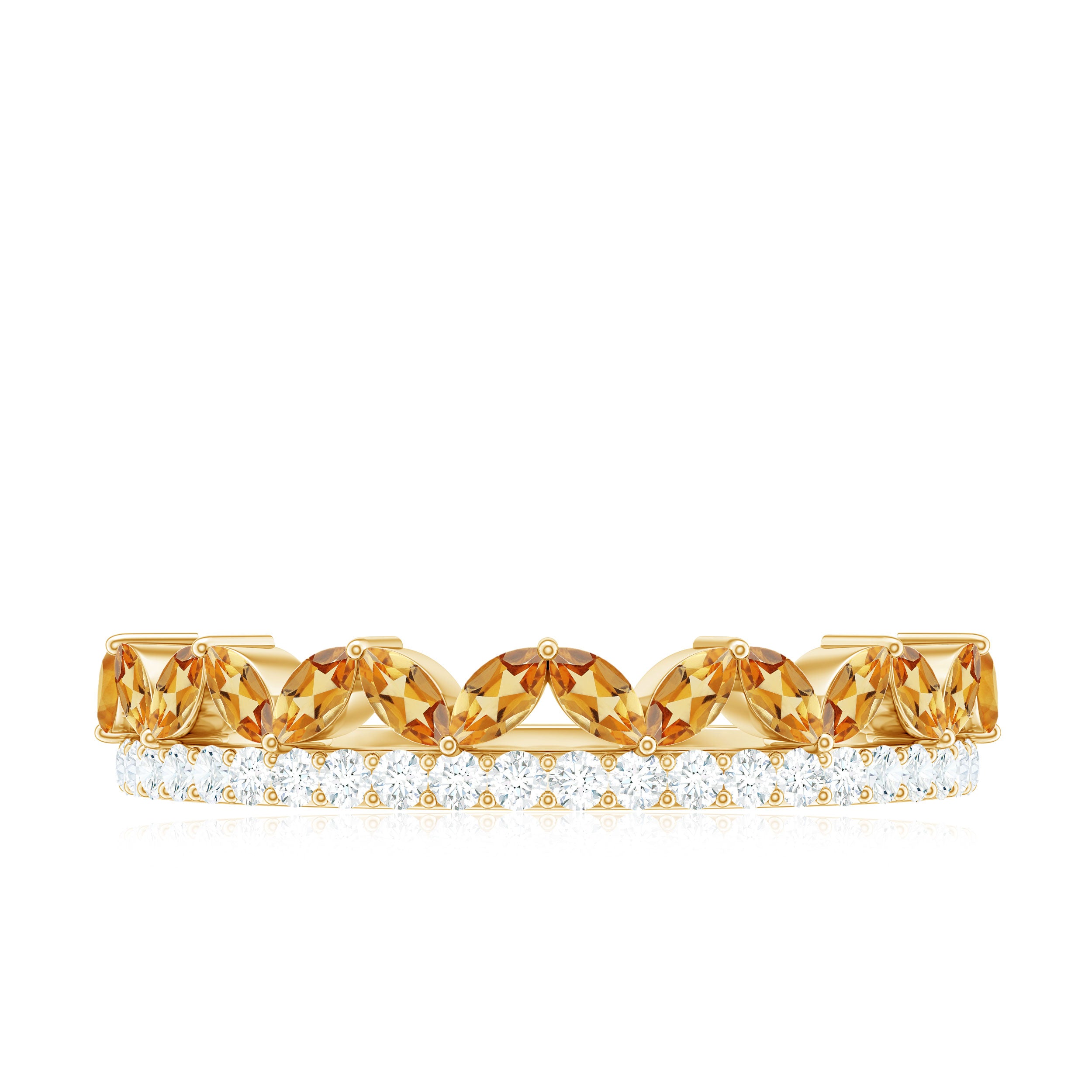 Citrine and Diamond Crown Style Half Eternity Ring Citrine - ( AAA ) - Quality - Rosec Jewels