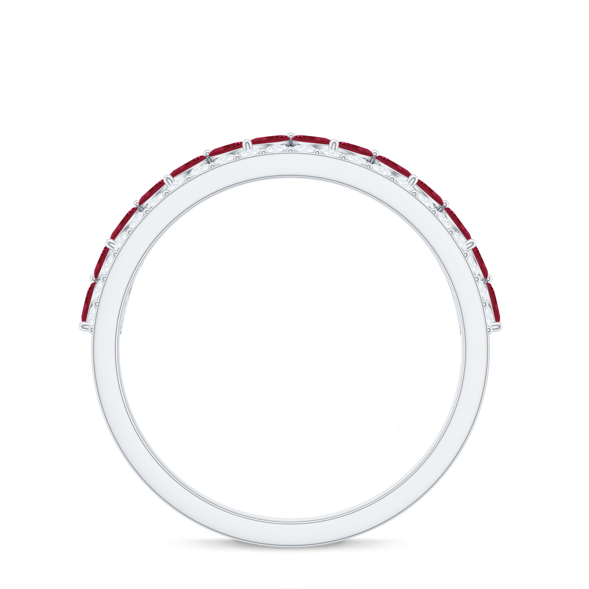 Ruby and Diamond Crown Style Half Eternity Ring Ruby - ( AAA ) - Quality - Rosec Jewels