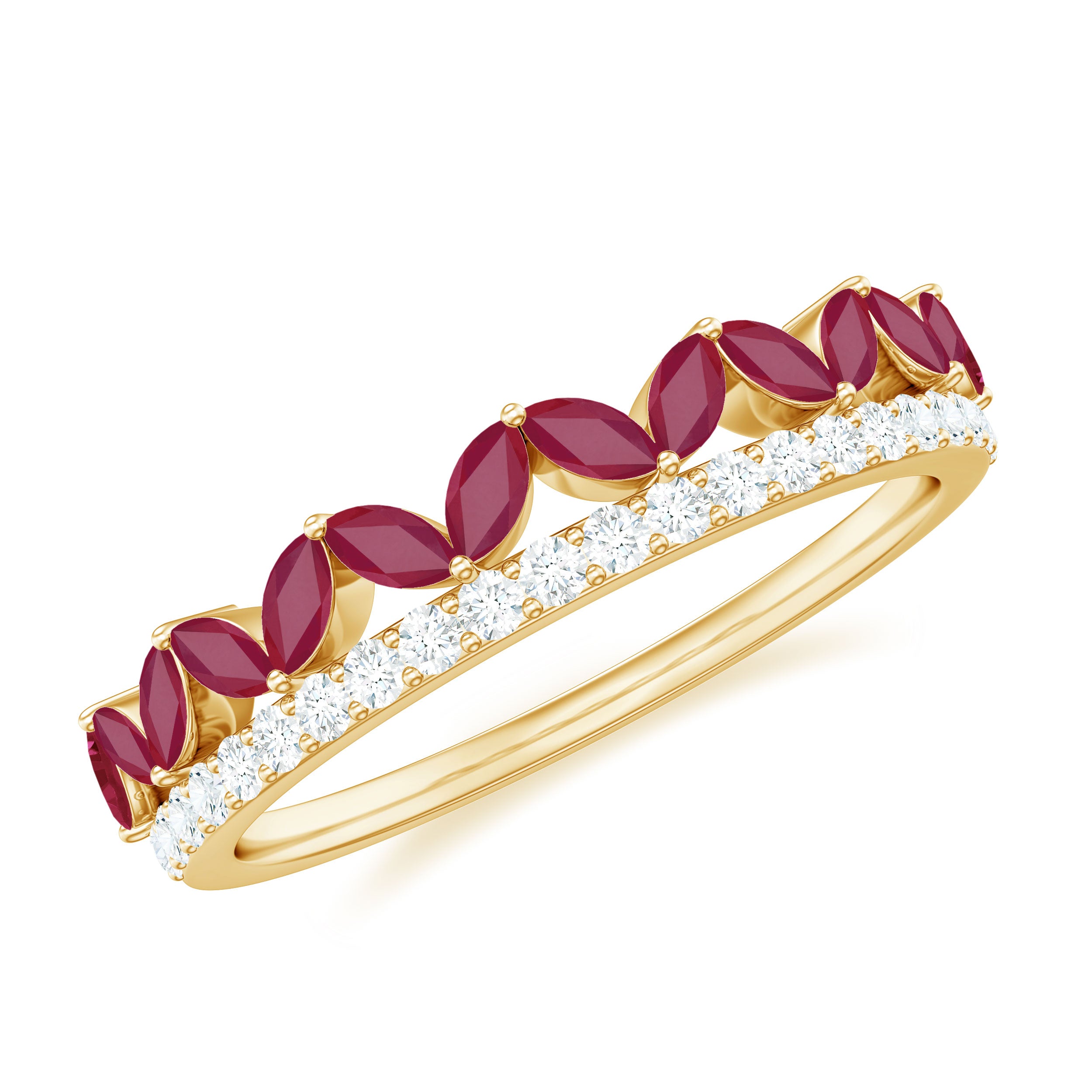 Ruby and Diamond Crown Style Half Eternity Ring Ruby - ( AAA ) - Quality - Rosec Jewels