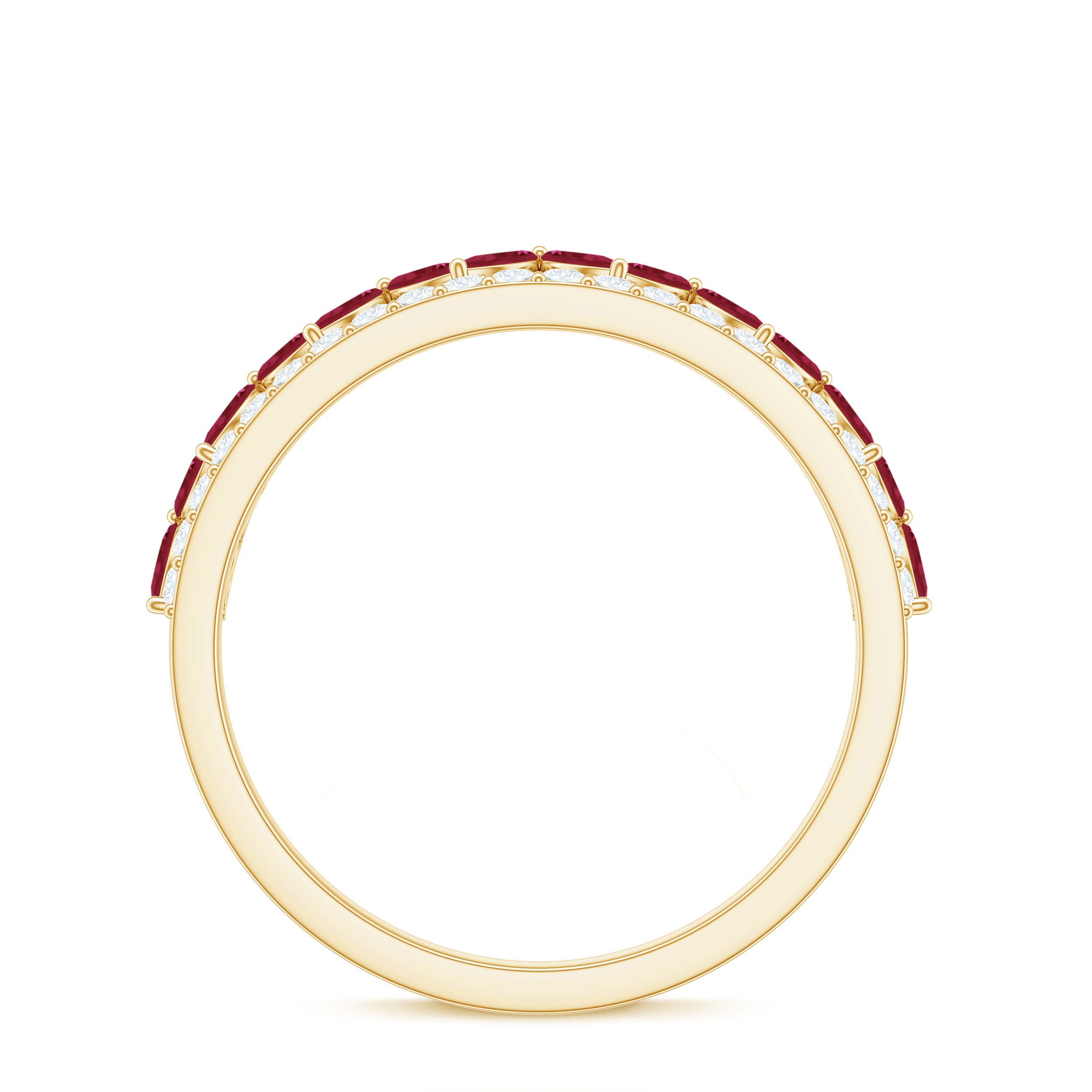 Ruby and Diamond Crown Style Half Eternity Ring Ruby - ( AAA ) - Quality - Rosec Jewels