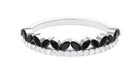 Crown Style Half Eternity Ring with Black Onyx and Diamond Black Onyx - ( AAA ) - Quality - Rosec Jewels